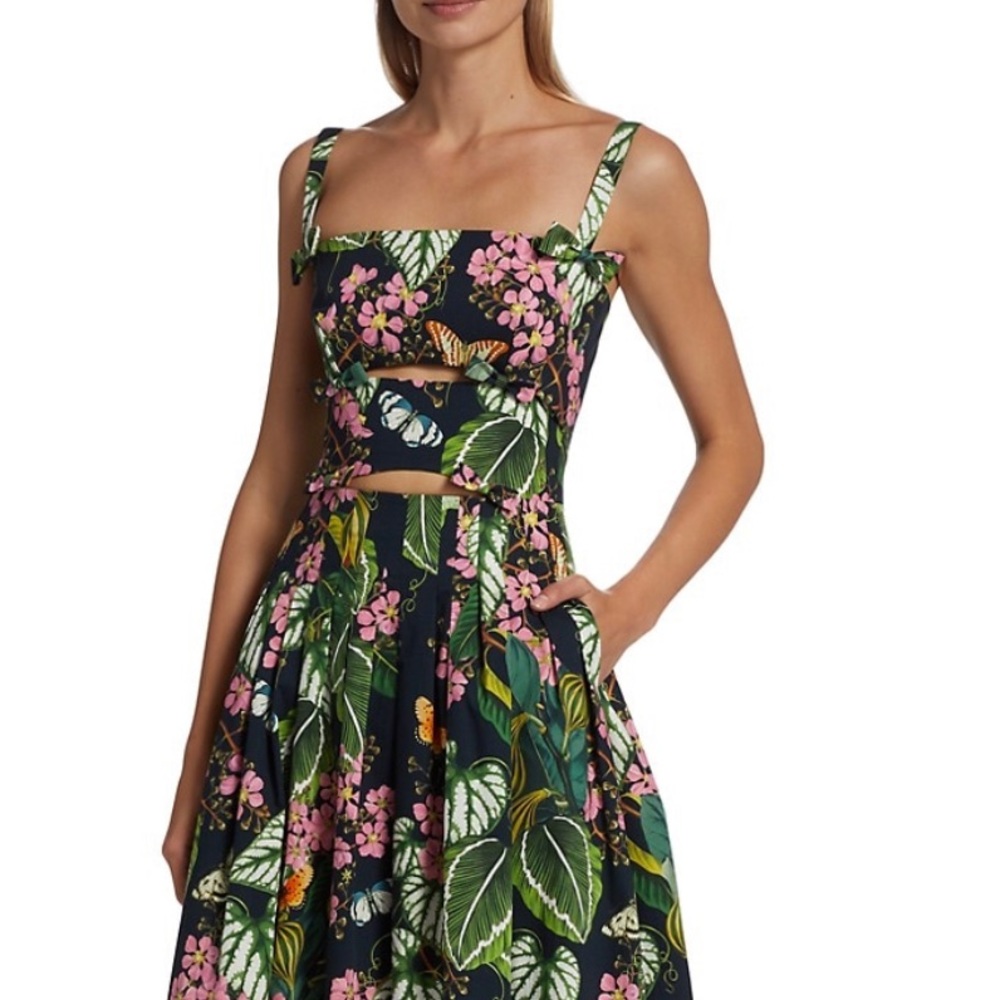 Oscar de la Renta A-Line Botanical-Print Midi-Dress